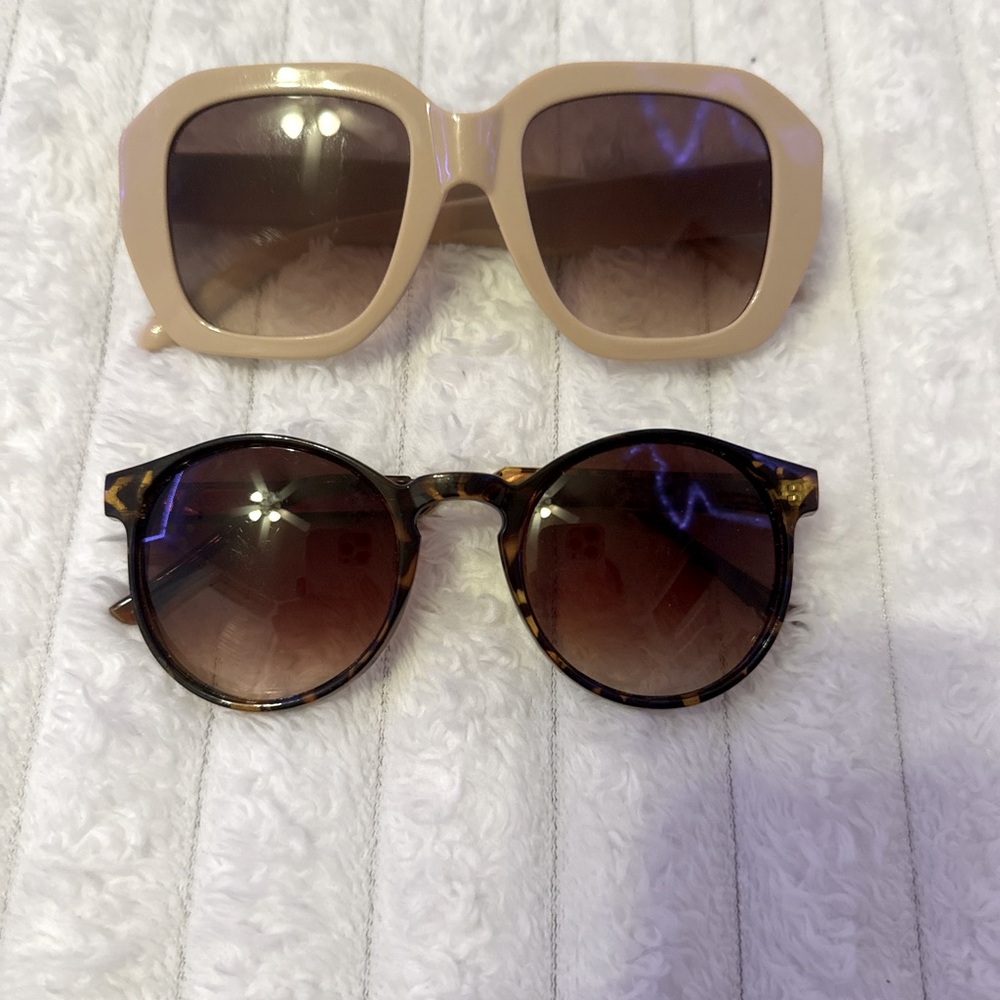 Beige And Leopard Print Sunglasses
